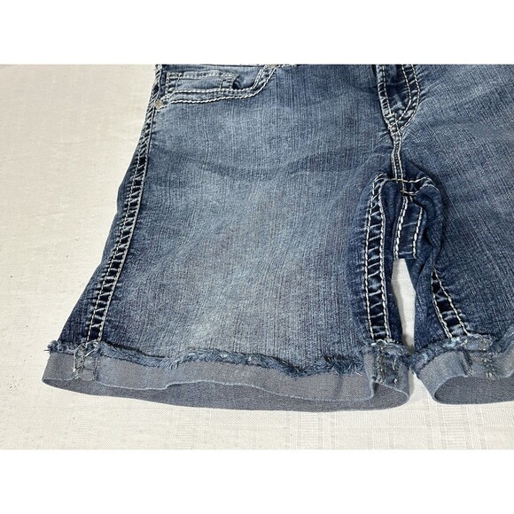 Silver MCKENZIE Blue Denim Jean Shorts Womens Size 20 Stretch Flap Button Pocket - Picture 8 of 15